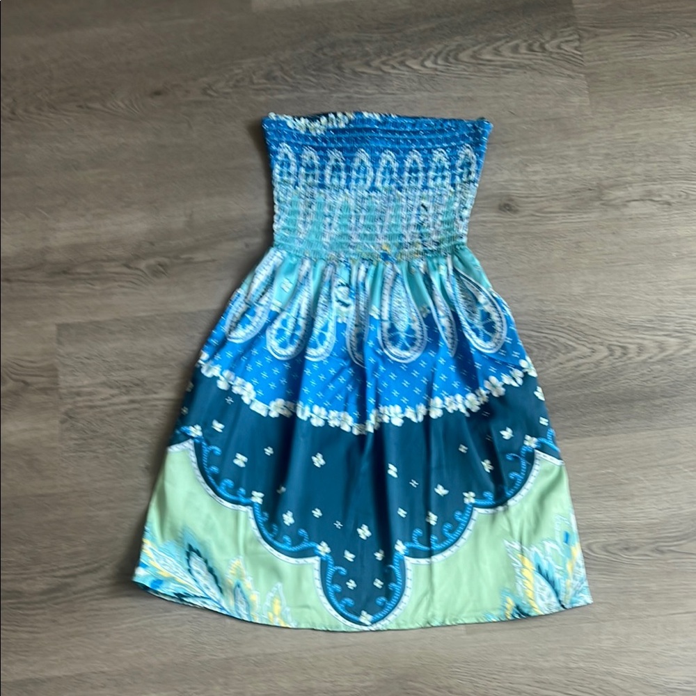 NWOT Elan Blue and Green Patterned Kids Dress